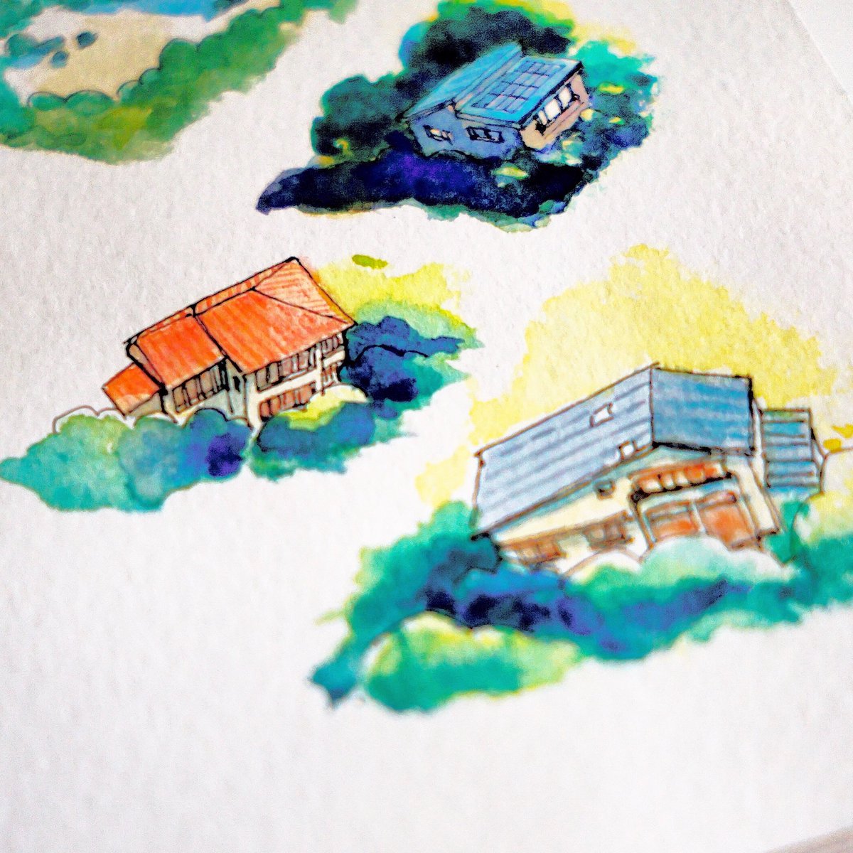 quick and simple houses from J/Japan #azsketchbook #japanesearchitecture #watercolour