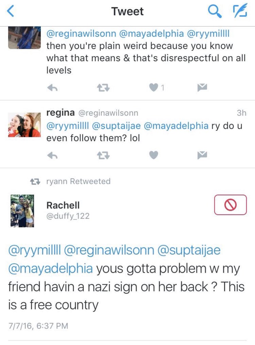 sloaneallison's tweet photo. @telsitso @livin215 @saquon Just some proof she knew it was a swastika. She re-tweeted her friend defending her right to drawing it on her shoulder. https://t.co/jzTEuSLWy9
