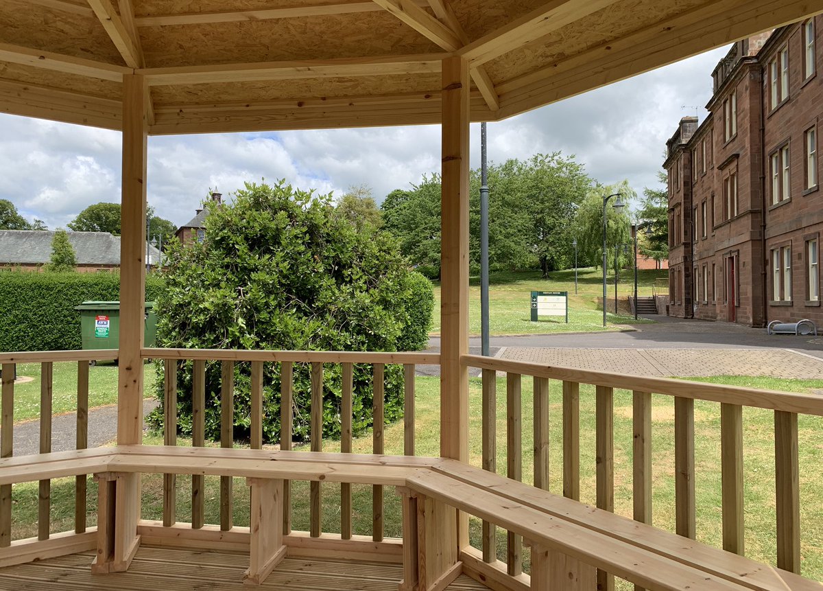 In prep for a return to working and studying on #TheCrichton we are helping The Crichton Community meet and work safely outdoors in this new #coronavirus world. We love our new Meeting Shelter - beautifully designed and built by Derek Jardine Joinery. #Aplacetobreathe #newnornal