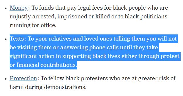 Heminator's tweet photo. Today, The New York Times ran an op-ed telling people to withhold affection from their relatives unless they protest or give money to anti-racism organizations.

Where does this end? I want racial equality, but I utterly disdain any person or institution endorsing such tactics. https://t.co/vVTnKq75mo