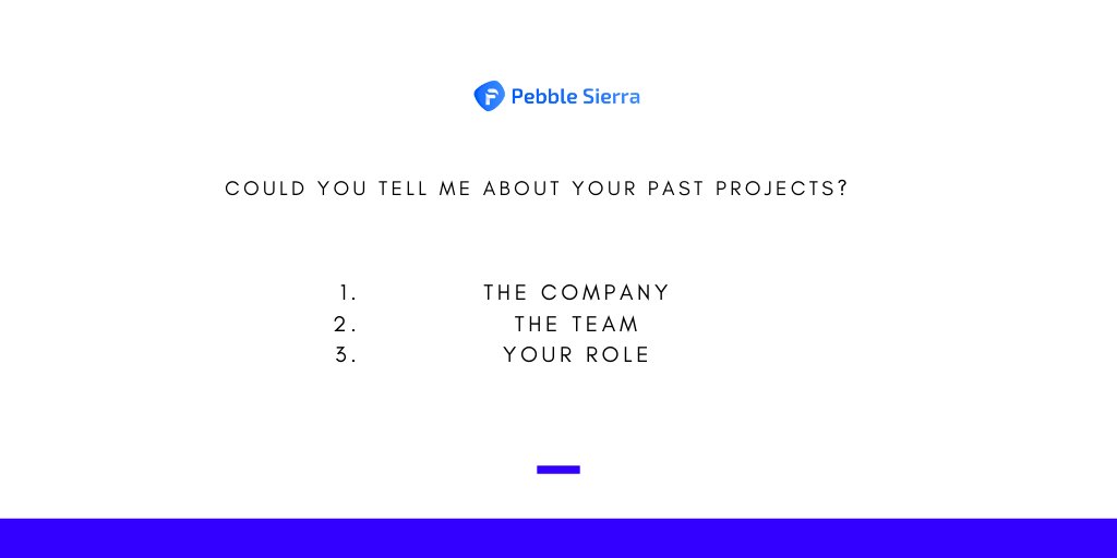 PebbleSierra's tweet photo. Q. Could you share some details about your past projects?

We suggest our all-time favorite “Inverse Pyramid Rule”: You should first talk about the company where you have carried out the project. Next, mention a one-liner about your team. Lastly, communicate your exact role. https://t.co/pQOOaM4zVn