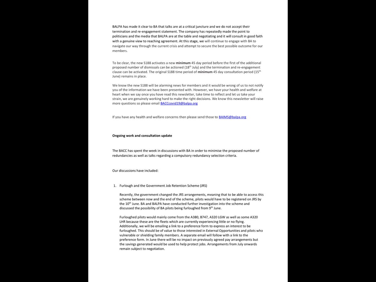 ITVJoel's tweet photo. New: It has repeatedly been claimed that BA is threatening to fire and rehire its entire UK workforce. That was not the case, it now is. BALPA has just told pilots BA proposes 1) more redundancies and 2) to terminate the employment of those who remain unless they accept new ts&amp;cs https://t.co/bfcZiDvgv7
