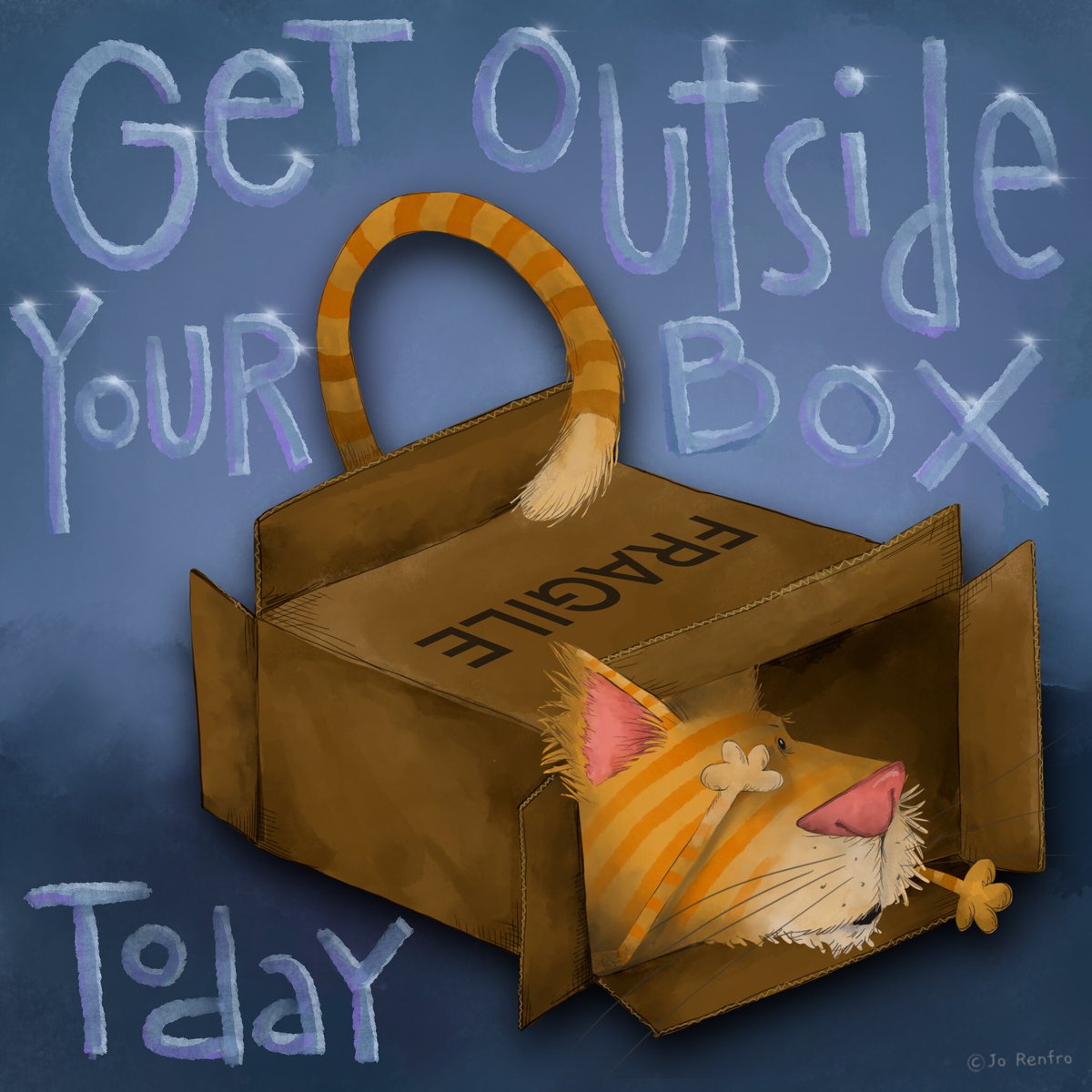 RenfroJo's tweet photo. It’s #caturday so did a little fun before I buckle down and start working. (but I color pictures for a living so work is pretty fun) #kidlitart #cats #getoutsidethebox #getoutsideyourbox #getoutside https://t.co/7cPD1t3vd2