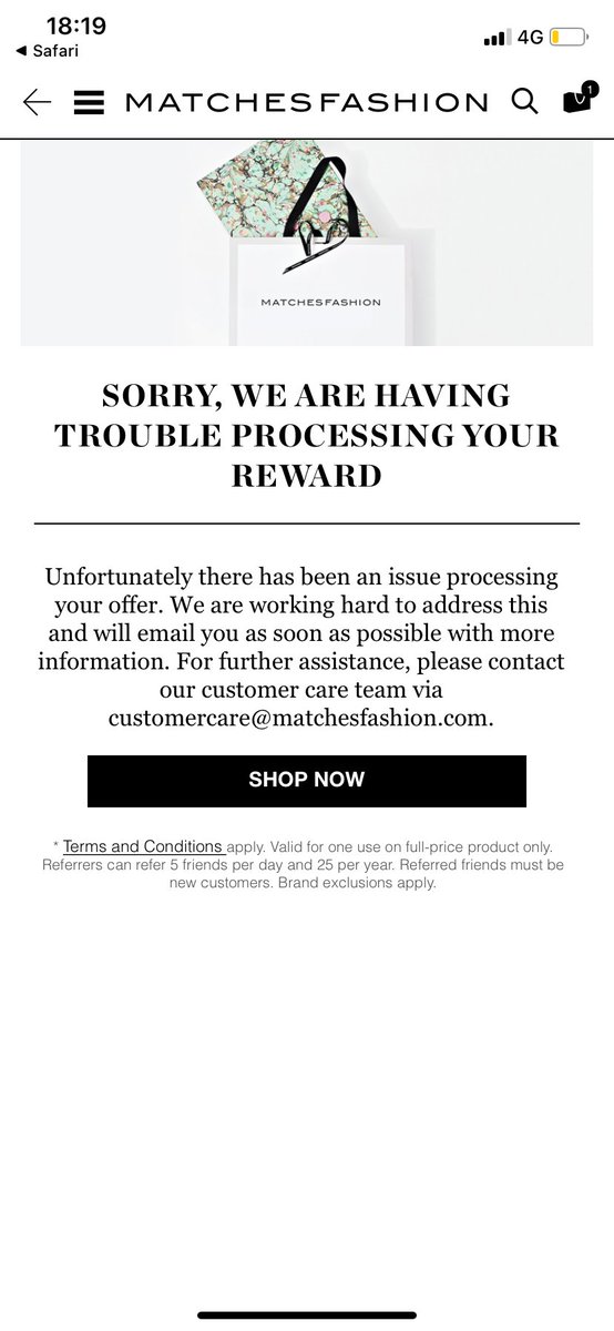d_hursey's tweet photo. @MATCHESFASHION Trying to refer a friend but they keep encountering this error message. Any chance you could help? https://t.co/KTkFTDoFJF