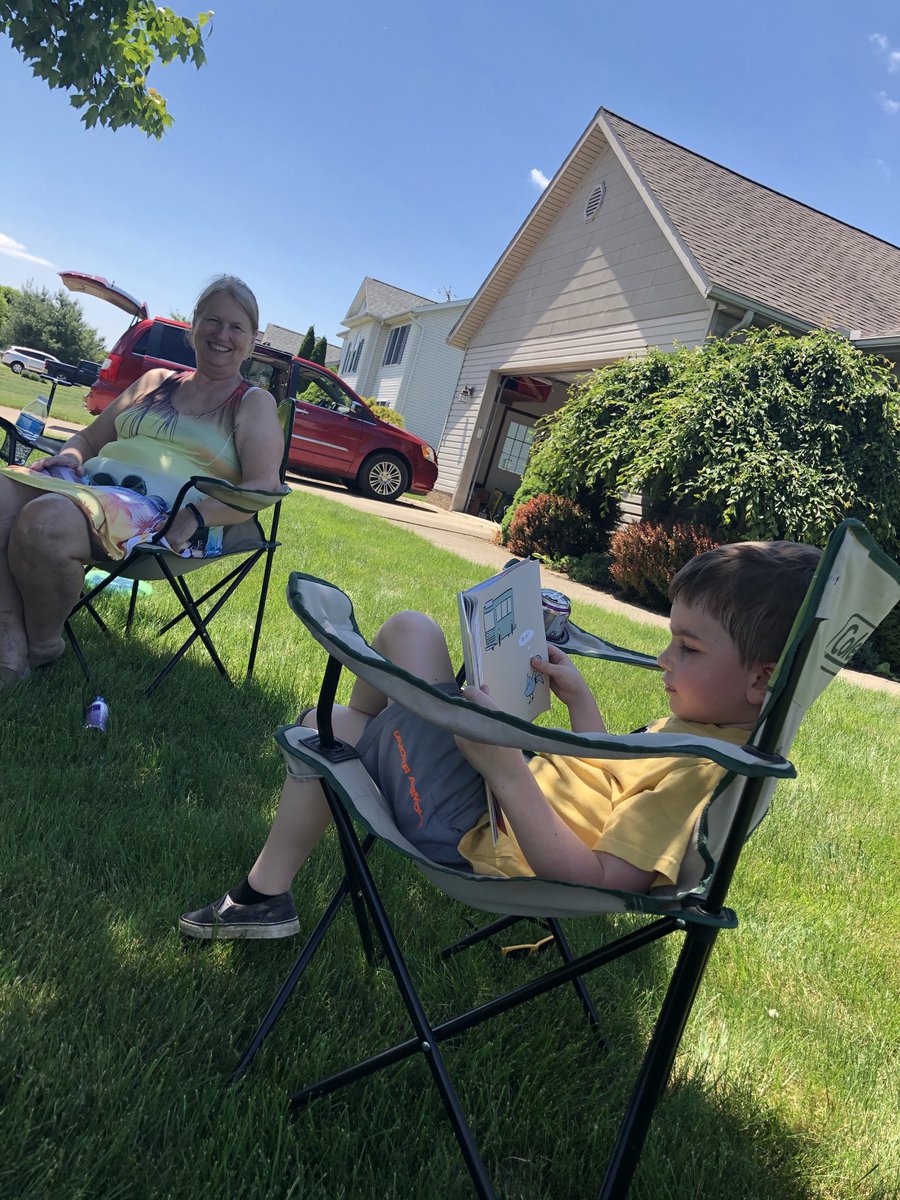HMS_JCarr's tweet photo. Socially-distant grandparent visit: showing off the new reading skills. https://t.co/8NK3GSus9x
