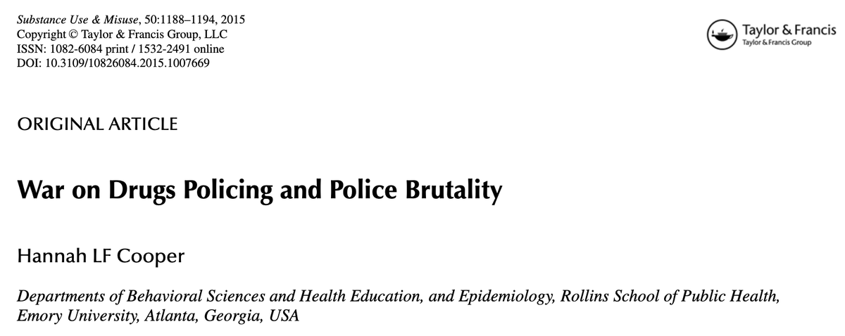 76/ "Policing and racism have been mutually constitutive in the United States. ... War on Drugs policing strategies... have created specific conditions conducive to police brutality targeting Black communities."