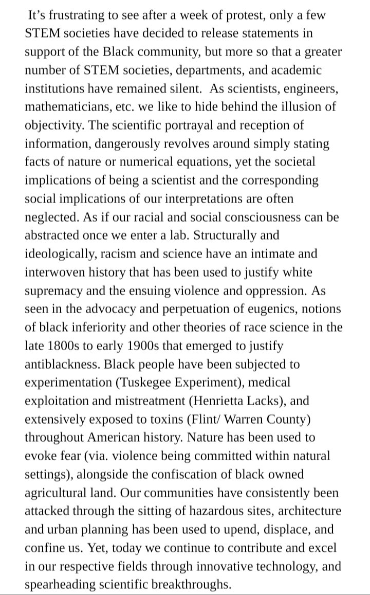PoindexterLab's tweet photo. Before we start talking about diversity and inclusion lets put this on the table. STEM instutions, societies and departments are inherently racist. We have to acknowledge STEM's racist roots, how it's been used  against Black people and the illusion of objectivity.

#BlackInSTEM https://t.co/KdIycFzJm3