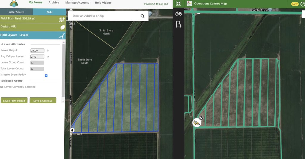traviss22's tweet photo. Surely Iโm not the only one that uses @JohnDeere #myoperations location history to draw my rice levee paths into @Delta_Plastics #pipeplanner to design multiple inlet rice irrigation #miri #polypipe #farming #rice #agriculture https://t.co/B6q8eebw5R