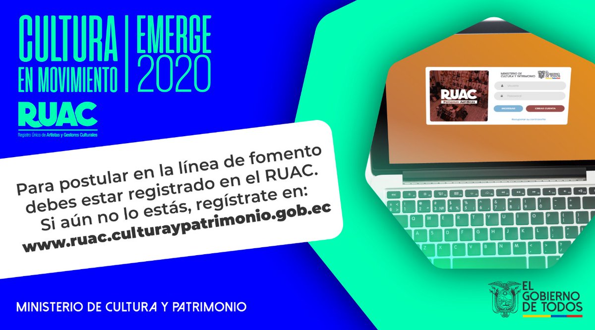 HGuasmoSur's tweet photo. ¡Con el apoyo del presidente @Lenin Moreno reactivamos al sector!

📌Recuerda #CulturaEnMovimiento es una línea de fomento para proyectos en circulación de aplicación sencilla e innovadora. 

#PostulaTuProyecto desde el #RUAC ➡ https://t.co/INKFzwEKq8 
#AEcuadorLoSacamosTodos 🇪🇨 https://t.co/GgCKpdpldL