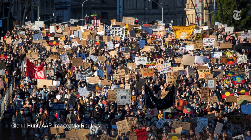 nytimes's tweet photo. Tens of thousands of people are marching in Australia and Europe in solidarity with the U.S. protesters https://t.co/gVoNQCcqW7 https://t.co/Ea18R68KDI