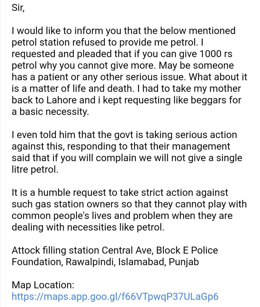 secureumair's tweet photo. @SOHAIBS50396446 @hamzashafqaat @dcislamabad Kindly take notice of such issues at your earliest. I have also submitted a complain at official email address #petrolshortage #Petrolcrisis https://t.co/YxDJEdjsj3