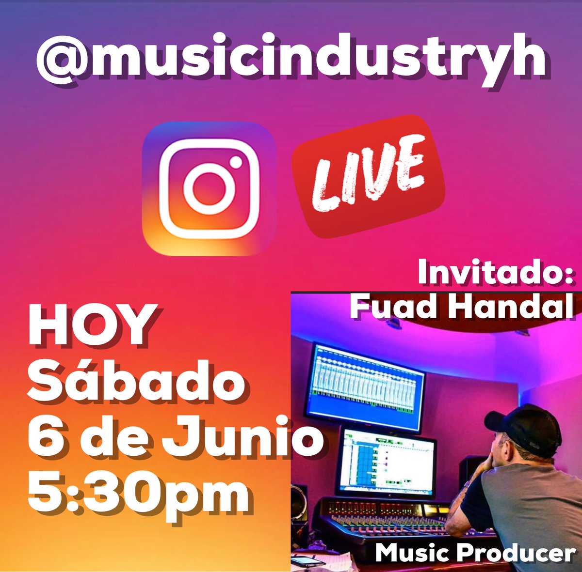 Hoy 5:30pm 
#instagramlive 

Hablaremos con nuestro buen amigo <a href="/fhandalk/">Fuad Handal Katimi</a> y su espectacular estudio de grabación <a href="/Cosmicsoundsps/">Cosmic Sound Studio</a> 

Prepara las preguntas desde ya y te conectas con nosotros🤘🏻🤘🏻

Te veo en #Instagram