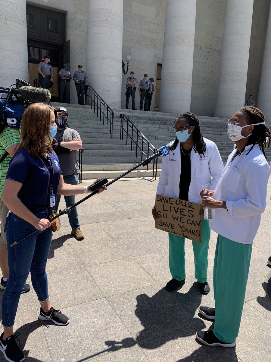 WhatsUpDoc_MD's tweet photo. Myself and my brother in arms Student Dr Corey Gatewood had to opportunity to speak with @10TV during protests this morning.  We appreciate their publicizing of these incredible events.  #BlackMenInMedicine #BlackLivesMatter #ThisIsOhioState https://t.co/TEVcSdaHBN