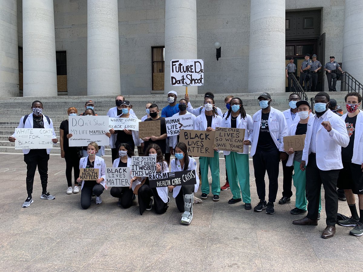 WhatsUpDoc_MD's tweet photo. Myself and my brother in arms Student Dr Corey Gatewood had to opportunity to speak with @10TV during protests this morning.  We appreciate their publicizing of these incredible events.  #BlackMenInMedicine #BlackLivesMatter #ThisIsOhioState https://t.co/TEVcSdaHBN