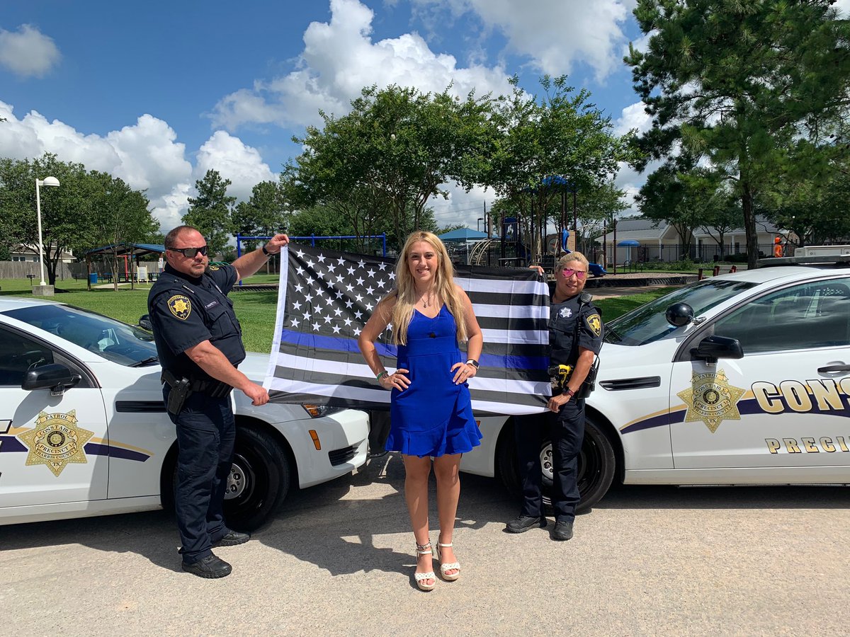 Pct1Constable's tweet photo. Deputy Lozano is in the hospital w/ #COVID19. His Daughter graduated from Cypress Wood High School. His partners, deputies from our civil division, were proud to attend her graduation as a stand-in for Deputy Lozano. Congrats to all #graduates! #CyWoods #PCT1Family #PCT1Community https://t.co/PnaHL7WC2K