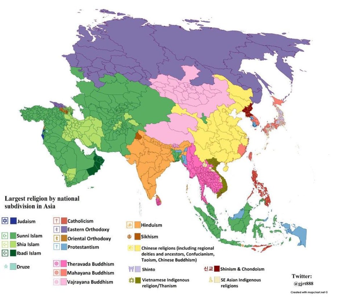Asienews Carte La Religion La Plus Pratiquee Par Regions De Chaque Pays En Asie Source T Co Ajlniybily Ht Gjrt8 T Co Jldopoyxqc