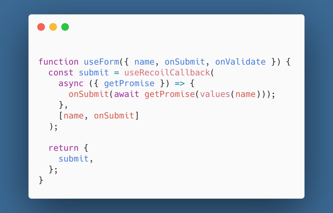 honzabrecka's tweet image. I am building forms on top of #recoiljs and I have to say that&apos;s way simpler than trying to achieve same goal using hooks. Performant out of the box as well as support for async stuff. I like it!