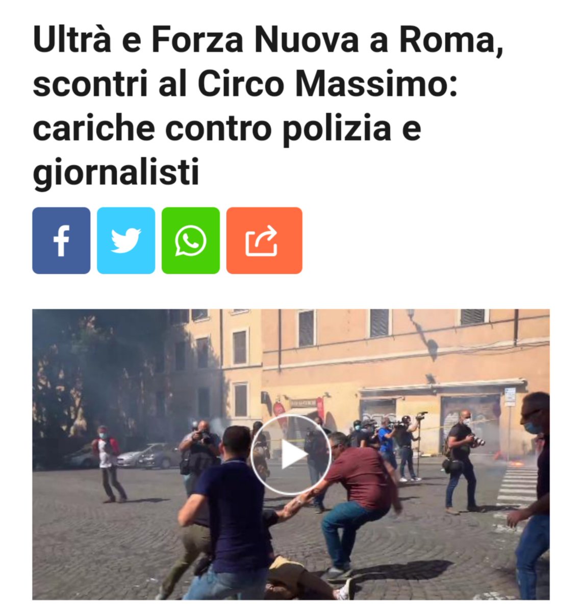 Le aggressioni ai giornalisti e alle forze di polizia da parte di formazioni di estrema destra al #CircoMassimo sono episodi gravissimi, eversivi e premeditati. La libertà di manifestare è sacrosanta, ma viene tradita ogni volta che accadono episodi come questi