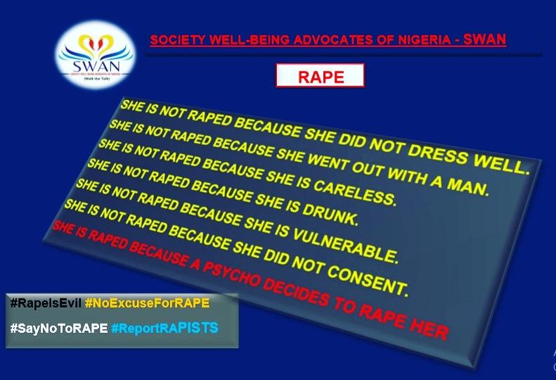 SWANigeria's tweet photo. #RAPE

CAUSES OF RAPE. 
 
Rapists have all sorts of excuses and justification for their acts. One important issue raised time and again is related to the size and type of a woman dress
#RapeIsEvil 
#RapeIsACrime 
#NoExcuseForRape 
#UniteAgainstRape  
#SayNoToRape 
#ReportRapists https://t.co/taCuB8SFBr