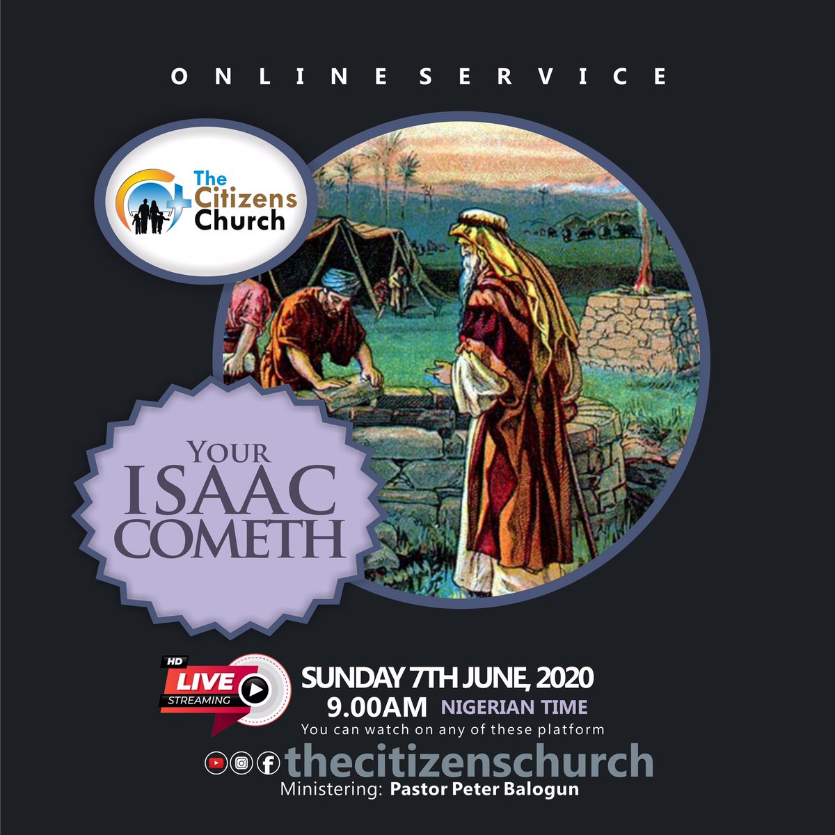 TOMORROW'S SERVICE HOLDS ONLINE
Laughter is a result. It doesn't just come. It answers to positive events. God is about to set up events around your life that would  cause you to laugh. Join us  by 9am on Facebook,YouTube&amp; Instagram. Theme: YOUR ISAAC COMETH! PastorPeter Balogun