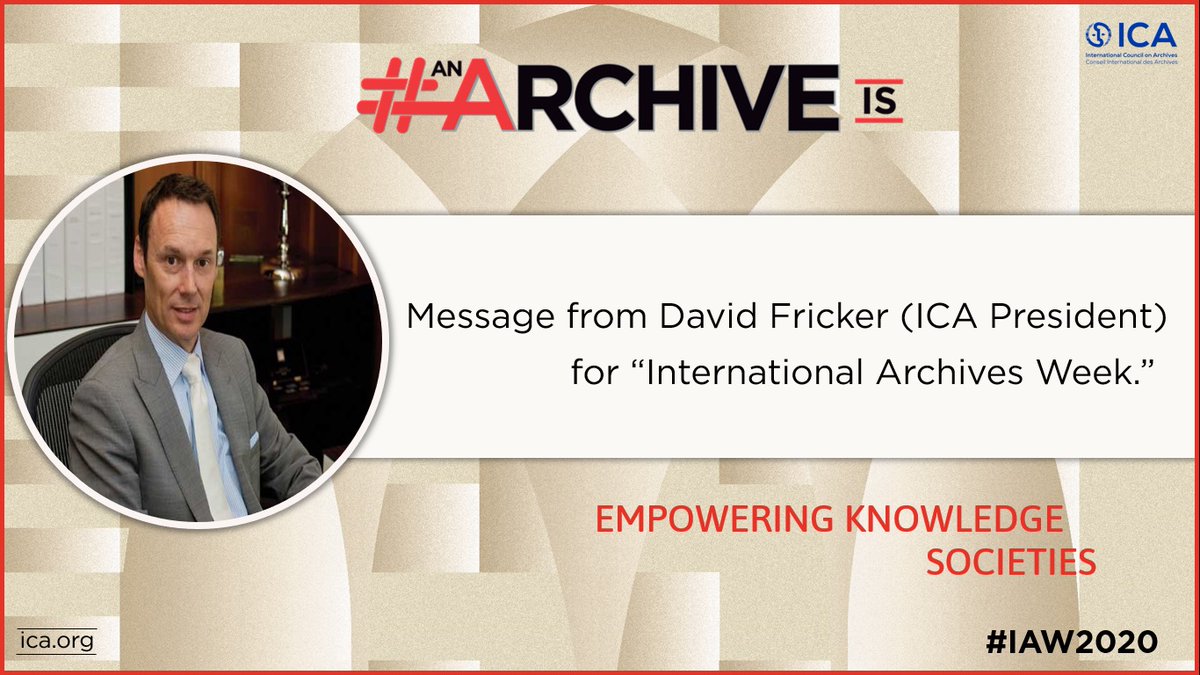 🔴 During the Seminar "The Social Function of Archives", the President of the <a href="/ICArchiv/">ICA - International Council on Archives</a>, David Fricker, will deliver a message to the archival community to commemorate "International Archives Day". Follow the event on our Facebook Live #UnArchivoEs #IAW2020 <a href="/ALAArchivos/">ALA</a>