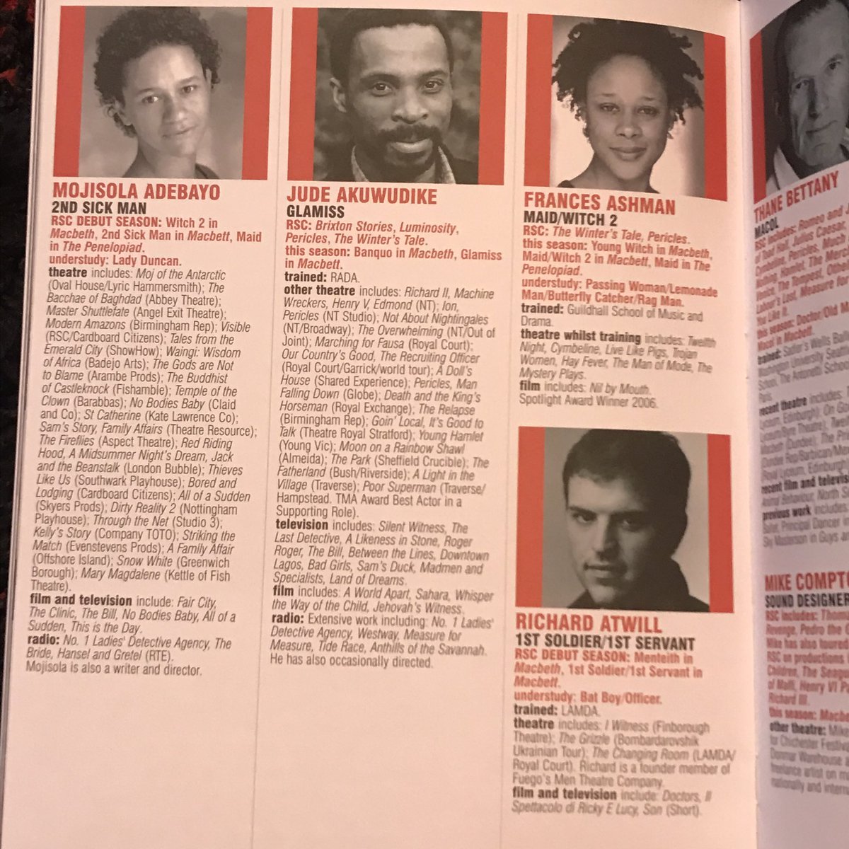 Stes_Adventures's tweet photo. Today’s featured RSC programme is from 2007 and is #Macbett (Macbett not Macbeth) which starred #DavidTroughton with #SeanKearns #SamCox #ThaneBettany #DerbhleCrotty #RyanGage #JudeAkuwudike #PatrickOKane and #JoelTrill. https://t.co/pliD499q24