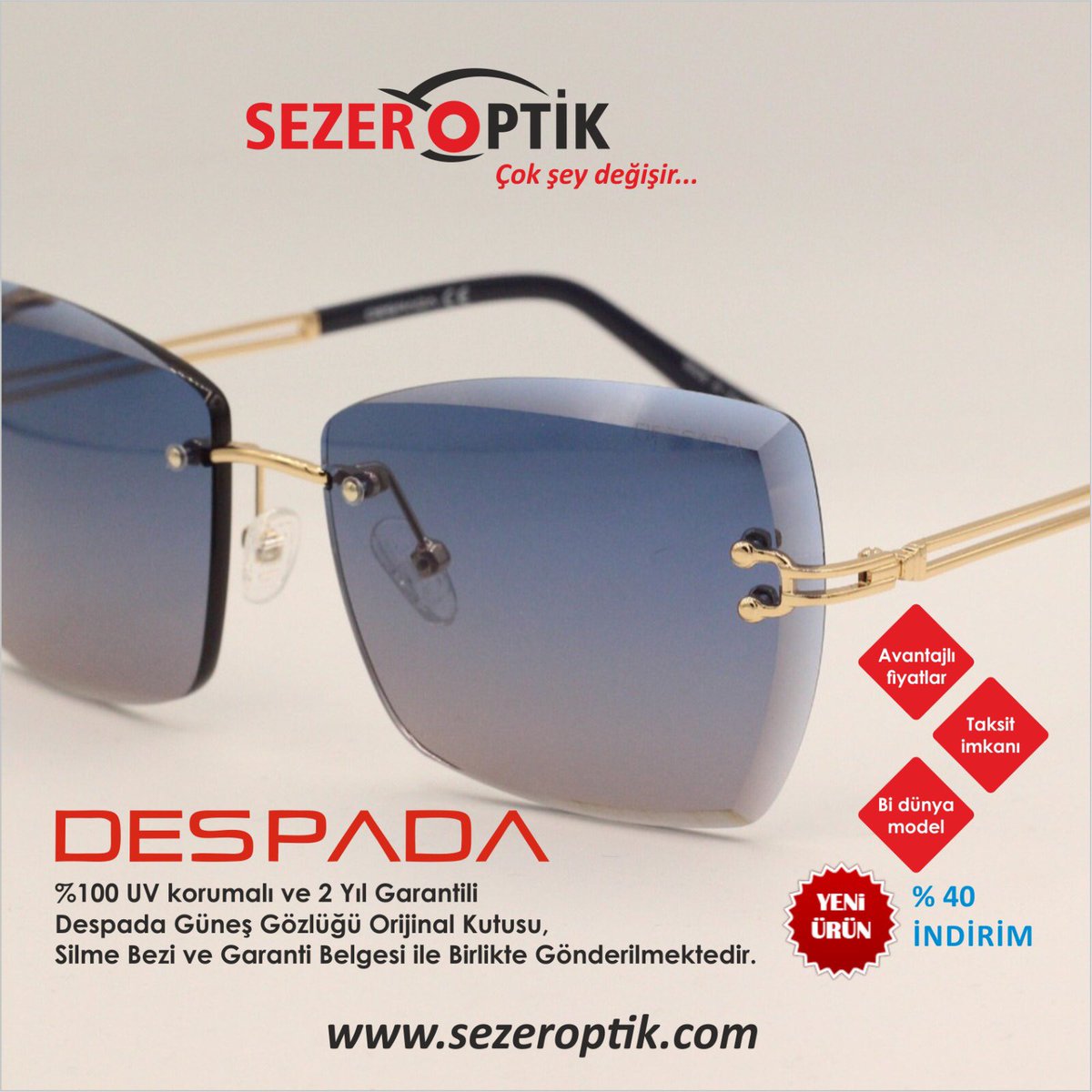 sezeroptik's tweet photo. İndirimli ve %100 Uv korumalı despada güneş gözlüğü. #despada #despadagüneşgözlüğü https://t.co/vWNIgKk3oB
