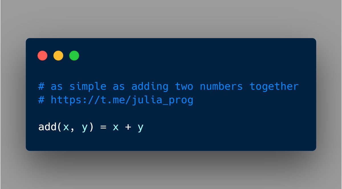 Adding two numbers, what can be simpler:)

#JuliaLang #Julia #Programming #Functions #add