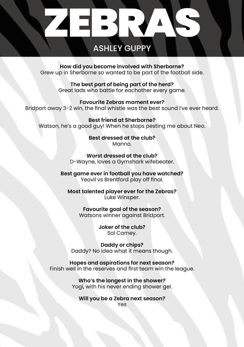 SherborneTownFC's tweet photo. On today’s instalment of #MeetAZebra and we have @ashgupps #Zebras @DPL_official @swsportsnews @Abbey_104 @MadeInSherborne @sherbornetimes https://t.co/zxhe4iZnDY
