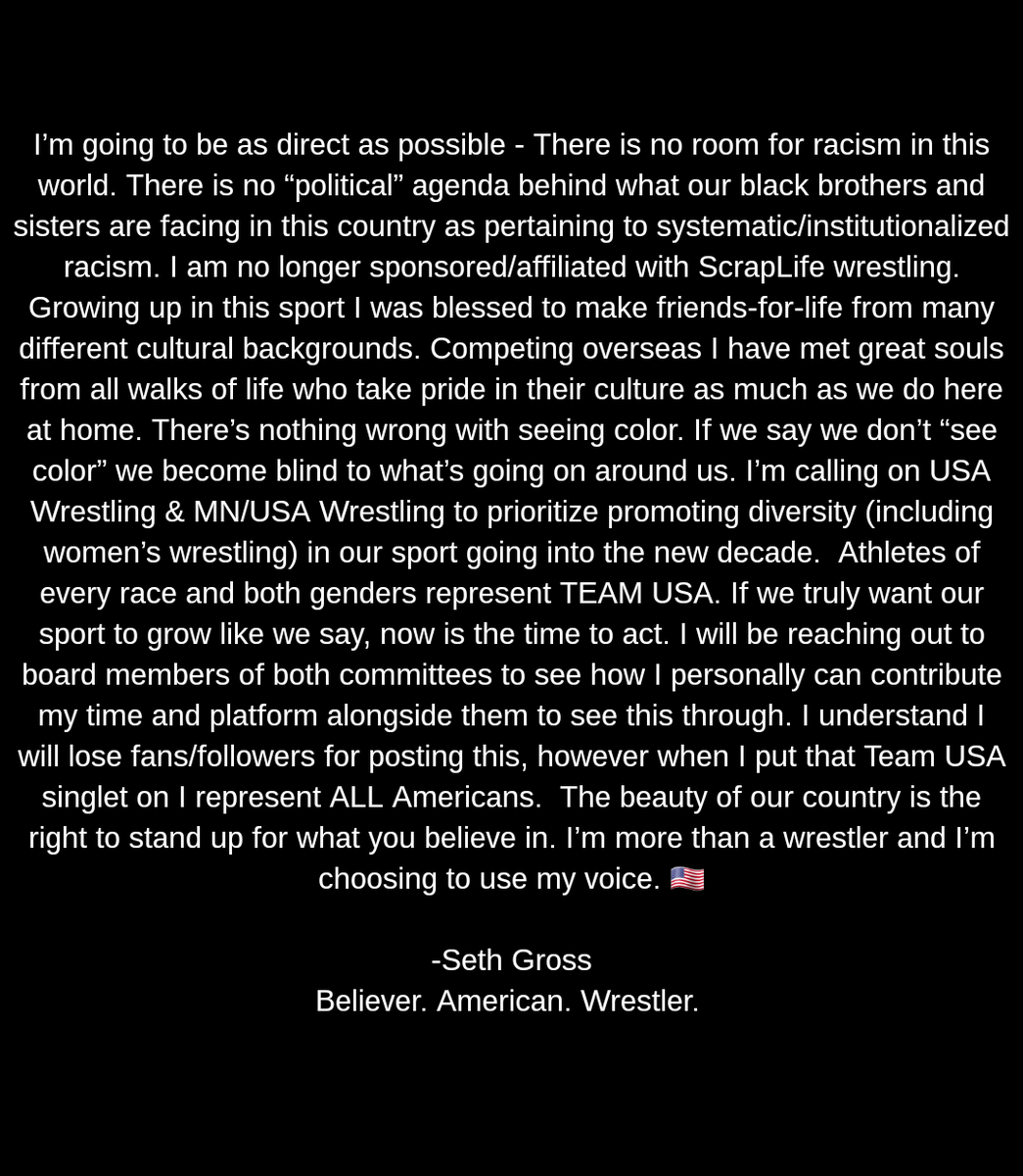 Please take the time to read my statement regarding my affiliation with ScrapLife and the current state of USA Wrestling.