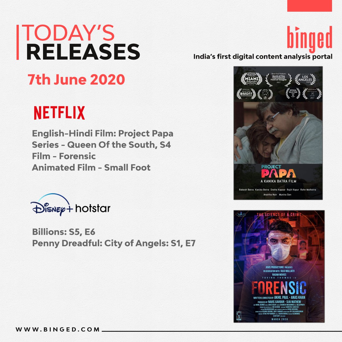 Binged_'s tweet photo. New Releases Today:
#Forensic , #ProjectPapa , #Billions , #Netflix
#BingeDates https://t.co/lQlEXvmBzQ