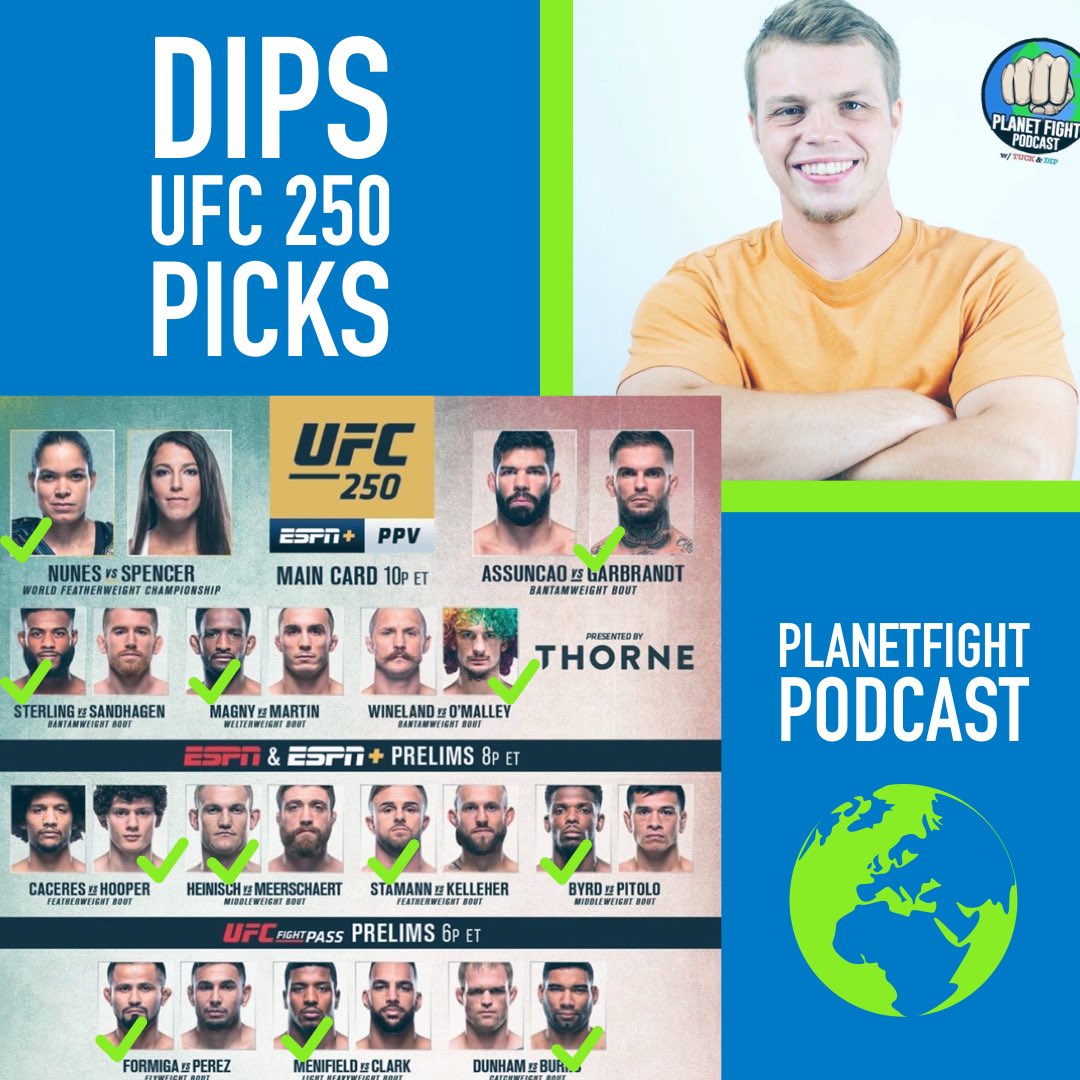 planet_fight's tweet photo. We hope you are as excited as we are for the fights tonight βΌοΈ here are Tuck & Dips predictions for the #UFC250 card taking place tonight? β’β’β’β’β’β’β’β’β’β’β’β’β’
Which fight are you most excited for tonight? βΌοΈ πππ₯ #MMATwitter #PlanetFight #UFC https://t.co/Fj8w6D8dpp