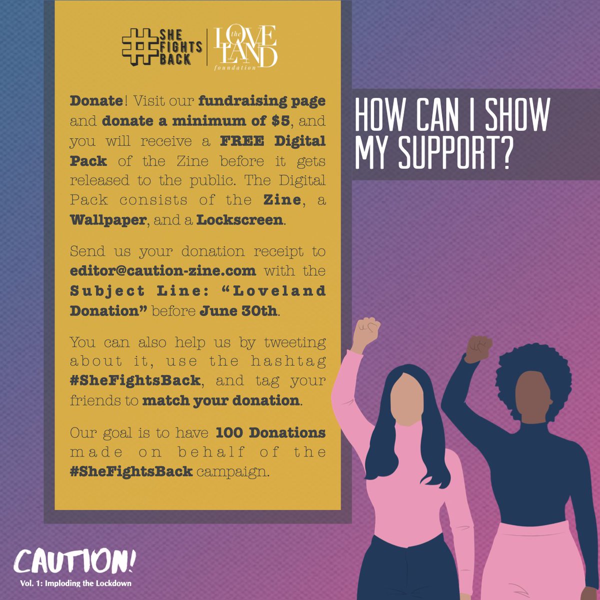 CautionFanzine's tweet photo. It's more important than ever to take care of your mental health. That's why we are fundraising for LoveLand, which raises money for Black women & girls to get free therapy sessions.
Donate $5 or more & get a free copy of the Zine. Link in bio & more info below⬇️ #shefightsback https://t.co/E25yXni5r7