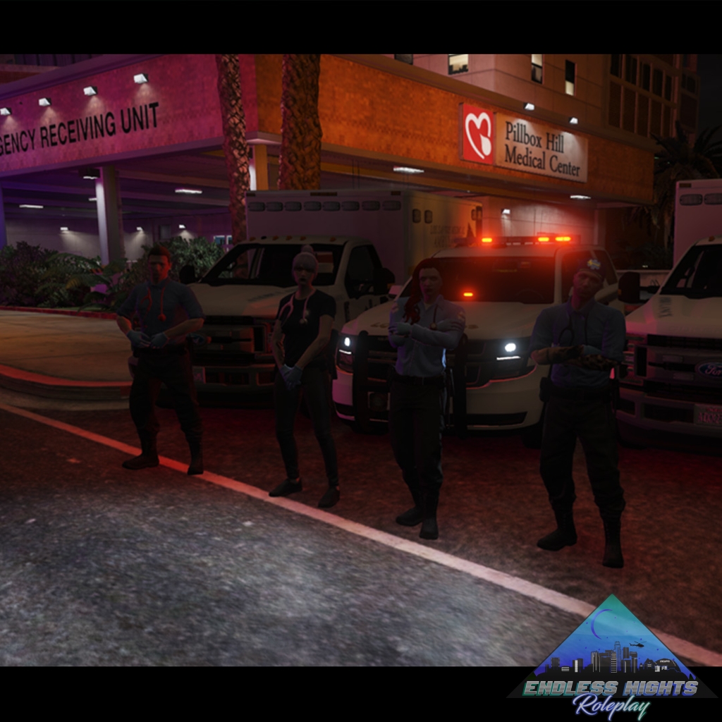 EndlessnightsRP's tweet photo. Pillbox Medical has EMS staged & ready to assist! Join the department today!
----
~Join Endless Nights RP TODAY to Create Your Story~
https://t.co/YkR25igViC
#ENRP #EndlessNightsRP #Roleplay #GTAV #FiveM #ESX #OneSync #EMS #Medical https://t.co/tMOJE4Stix