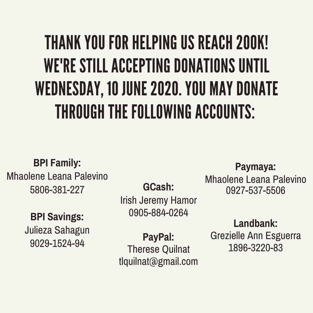 We've finally reached 200K!! Maraming salamat po! We're still accepting donations until Wednesday, 10 June 2020!! 💕💕 #DriveForDrivers #DriveForElbiDrivers 

@stpbuplb