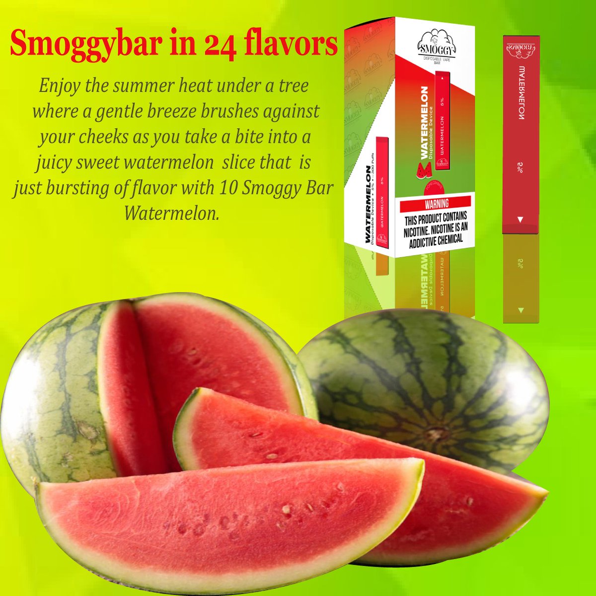 BarSmoggy's tweet photo. The Smoggy  Bar PLUS Watermelon may not be a real slice of the fruit, but its unique flavor cuts it close.
Try one of smoggybar
visit smoggybar and get your's
https://t.co/XykedNJB3x
#vaping #vape #usa #puffbar #juulvape #puufs https://t.co/mZIHNxXutb