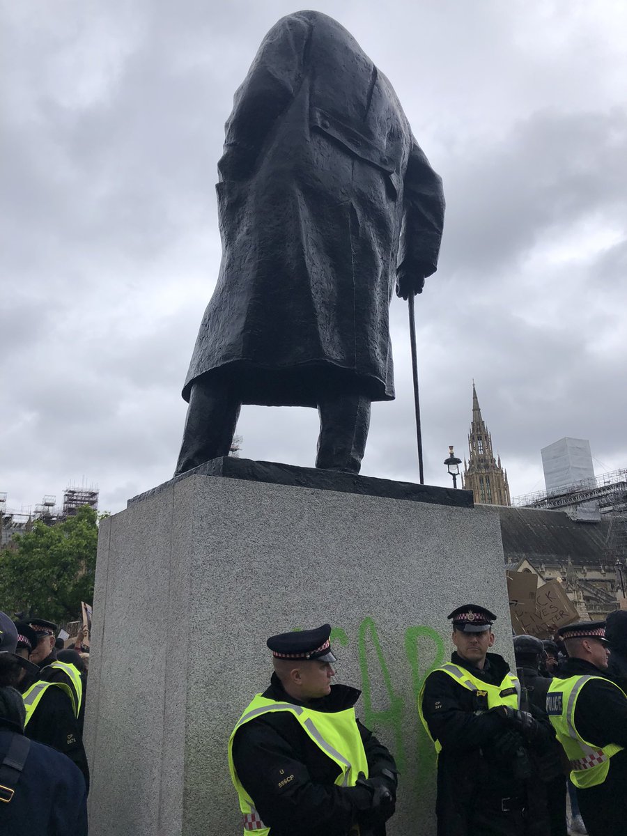It’s sad that on a #DDay anniversary Police need to stand to protect the statue of the man who stood up for our freedom &amp; country. If he didn’t Britain would be a very different place today. Protest all you like but don’t deface our history &amp; the people who shaped our county 🇬🇧