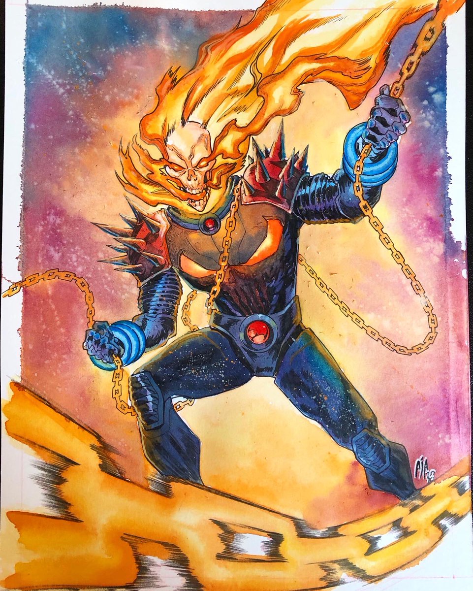 ajalburquerque's tweet image. Final piece and process shots of this #cosmicghostrider commission. 
#processart #processshot #artsteps #patreoncontent #marvelcommision #marvelfanart #superheroart #ghostrider #paintingprocess #watercolorillustration #inkdrawing #comicbookinking #comicbookartist #originalartwork