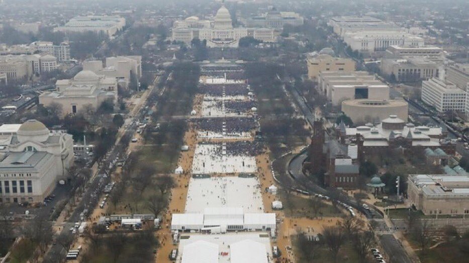 StevenBeschloss's tweet photo. Philadelphia protest today on the left. 
Trump inauguration on the right. https://t.co/B09vGWmvUi