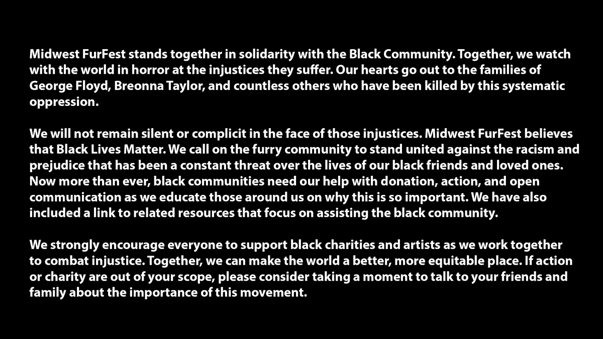FurFest's tweet photo. Just because something goes without saying, doesn’t mean it should go unsaid.  #BlackLivesMatter
https://t.co/Z0fXfbTVag https://t.co/sKx2Y9Bh9A