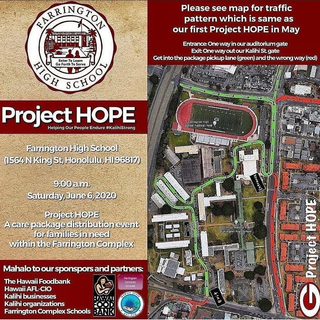 Dole Middle School (@officialdolems) on Twitter photo Project HOPE care package distribution for our <a href="/fhsgovlove/">W.R. Farrington HS</a> <a href="/OfficialDoleMS/">Dole Middle School</a> <a href="/kapalamaes/">Kapalama Elementary</a> <a href="/kalihiukaeagles/">kalihiukaeagles</a> <a href="/kalakauaMS/">King David Kalakaua</a> <a href="/KalihiWaenaEl/">Kalihi Waena El.</a> <a href="/Kalihi_Rams/">Kalihi Elementary</a> <a href="/KaewaiElem/">Ka`ewai Elementary</a> <a href="/FernElementary/">Fern Elementary</a> <a href="/linapuni_es/">Linapuni Elementary School</a> families today, 6/6/20 from 9 am. Spread the word! #OneKalihi #KalihiStrong Project HOPE care package distribution for our <a href="/fhsgovlove/">W.R. Farrington HS</a> <a href="/OfficialDoleMS/">Dole Middle School</a> <a href="/kapalamaes/">Kapalama Elementary</a> <a href="/kalihiukaeagles/">kalihiukaeagles</a> <a href="/kalakauaMS/">King David Kalakaua</a> <a href="/KalihiWaenaEl/">Kalihi Waena El.</a> <a href="/Kalihi_Rams/">Kalihi Elementary</a> <a href="/KaewaiElem/">Ka`ewai Elementary</a> <a href="/FernElementary/">Fern Elementary</a> <a href="/linapuni_es/">Linapuni Elementary School</a> families today, 6/6/20 from 9 am. Spread the word! #OneKalihi #KalihiStrong