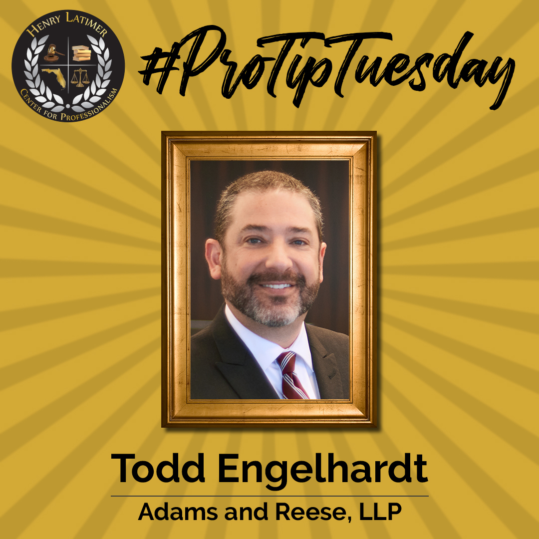 FLBarCFP's tweet photo. Very excited about our next #ProTipTuesday video! It features Todd Engelhardt of Adams and Reese LLP in Birmingham. He is an #FSULaw #goldengrad. @TheFlaBar @AlabamaStateBar @TheFlaBar @FlaBarYLD @adamsandreese https://t.co/mqT2xLwJnM
