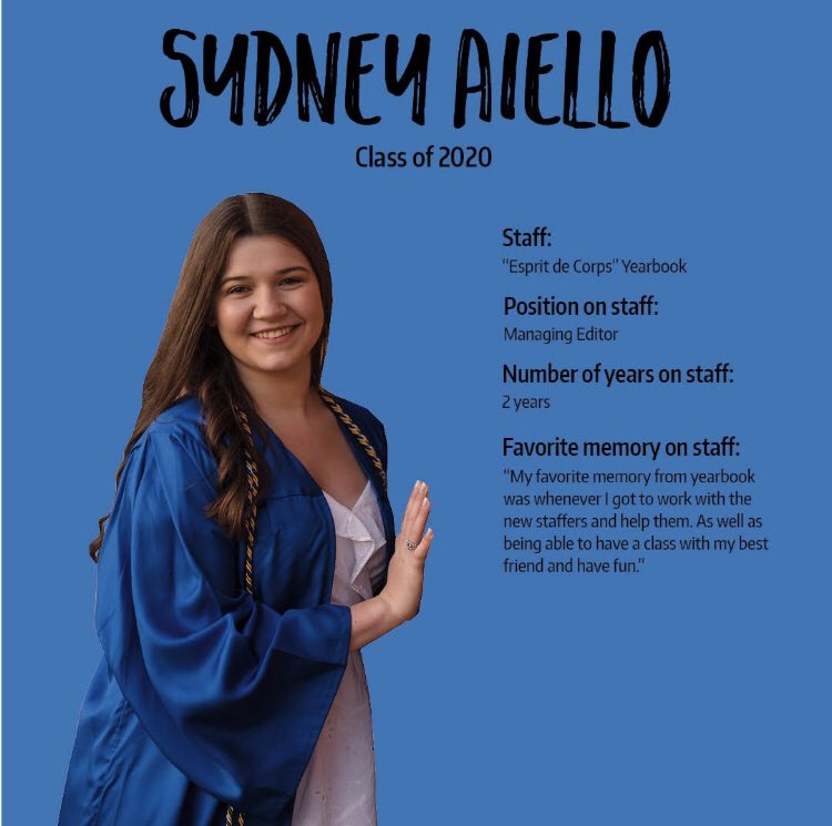 In honor of graduation today, the publications staffs will honor the seniors of both the yearbook and newspaper classes. 🎓💙

Next up: yearbook managing editor, Sydney Aiello <a href="/aiello_sydney/">Sydney Aiello</a>