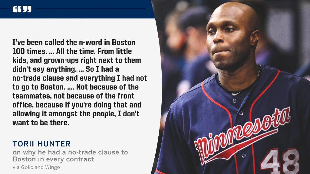 SportsCenter's tweet image. Torii Hunter explained why he had a no-trade clause to Boston throughout his playing career. 

(via @GolicAndWingo)