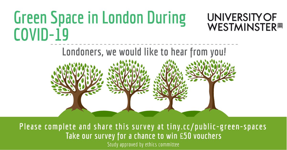 KrystalliaK's tweet photo. The University of Westminster has launched a survey about public green space in London during the COVID-19 pandemic. Here is the link to complete and share with others: https://t.co/AA3cqk5JwL https://t.co/hyxdBpgKqx