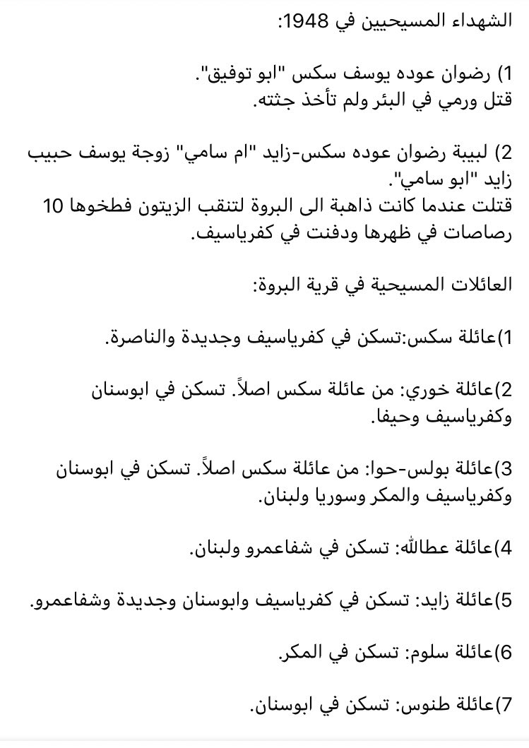 El-Birwe/Birwa البروة was a Palestinian town in Acre & it’s population included 130 Orthodox Christians in 1945. The town was depopulated (a massacre happened) and destroyed including the church. All had to escape to nearby towns, Leb&Syria. It’s the hometown of Mahmoud Darwish.