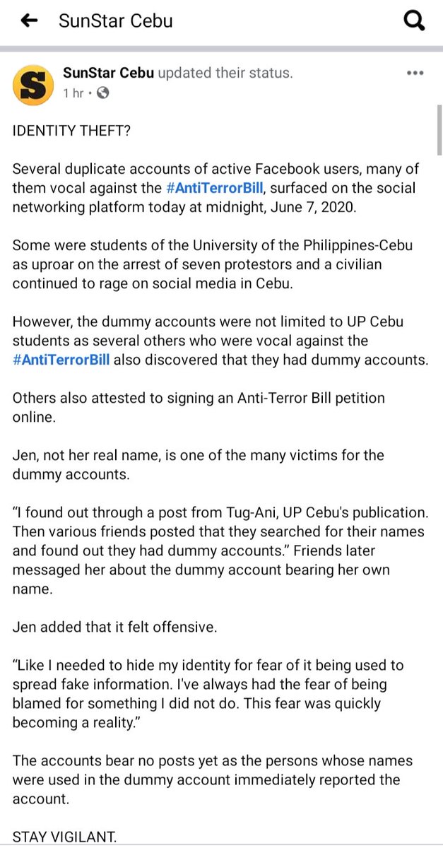 phlln_'s tweet image. GUYS KINDLY CHECK YOUR FB IF U HAVE A DUMMY ACC. I JUST GOT MINE REPORTED 
#JUNKTERRORBILLNOW #FreeCebu7