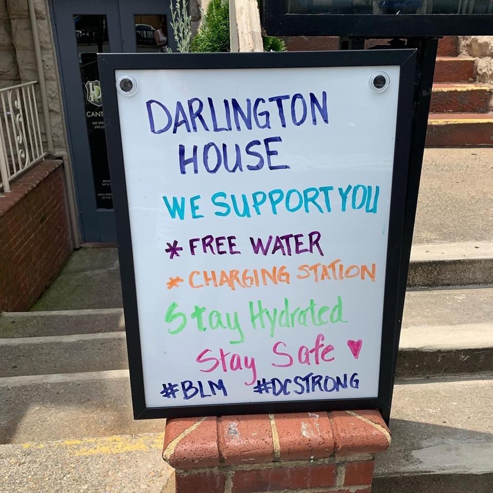 Patio is open today from 3-9pm &amp; curbside pick up available! Free water &amp; charging station 
🖤❤️
#stayhydrated #dcstrong