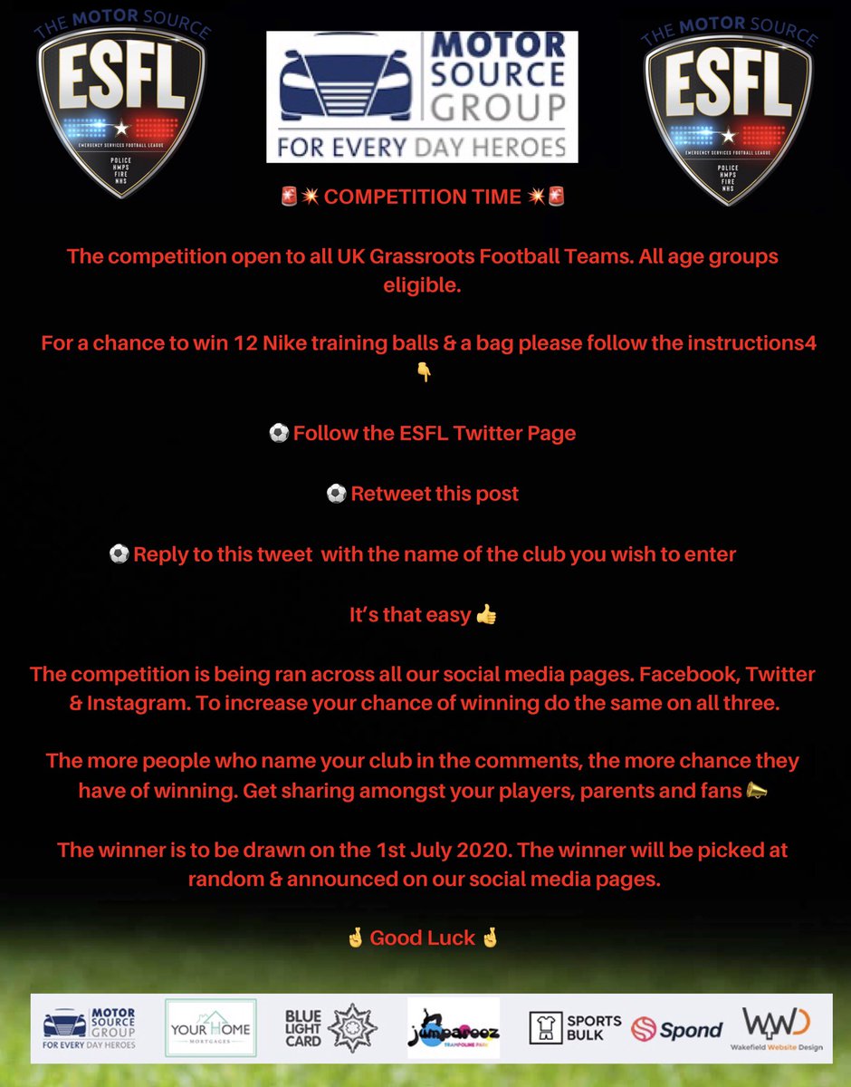 🚨💥 COMPETITION TIME 💥🚨

The competition is open to all UK Grassroots Football teams!! All age groups eligible. 

For a chance to win 12 Nike training balls &amp; a bag please follow the instructions 👇

Competition closes on 1st July 2020