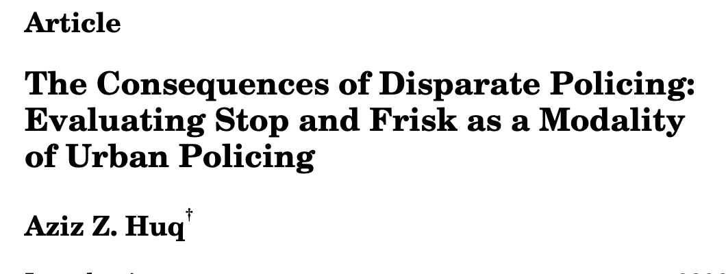 86/ "Rather than addressing those underlying conditions, ... policy-makers have chosen to respond with a policy that [] stigmatizes minority residents, that has limited crime-control benefits, and that imposes large negative spillovers on disadvantaged neighborhoods." ( @aziz_huq)